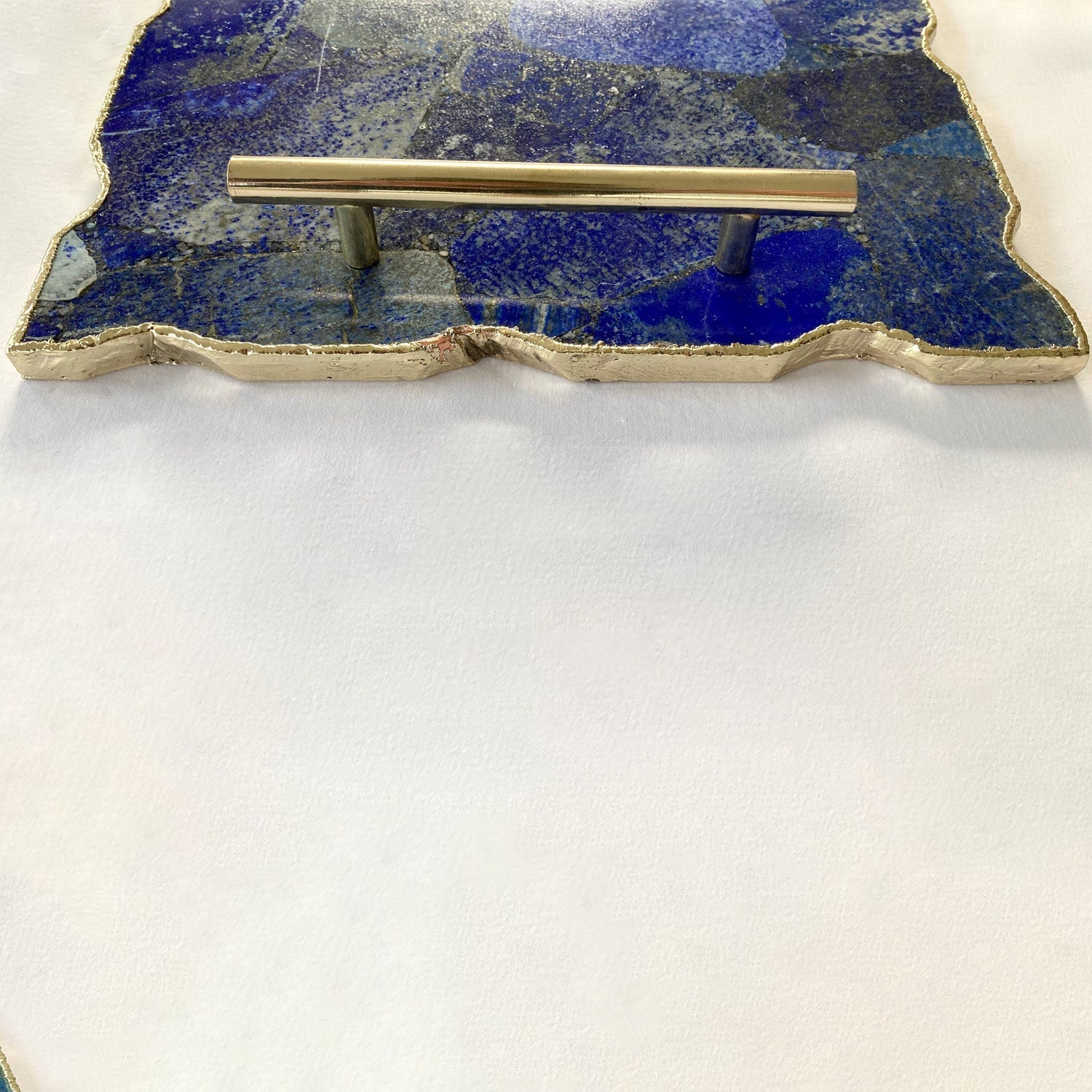 Large Lapis Lazuli Serving Tray With Plain Modern Brass Handles/Personalised Momentos/Sign Boards 10"x15"-2