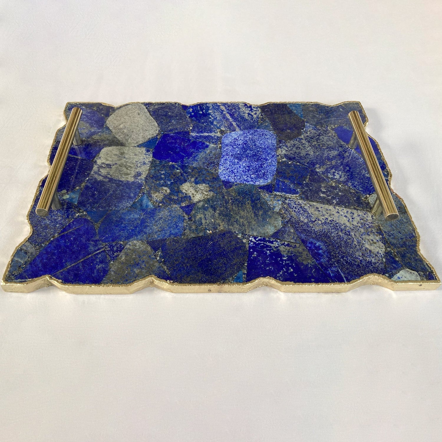 Large Lapis Lazuli Serving Tray With Plain Modern Brass Handles/Personalised Momentos/Sign Boards 10"x15"-0