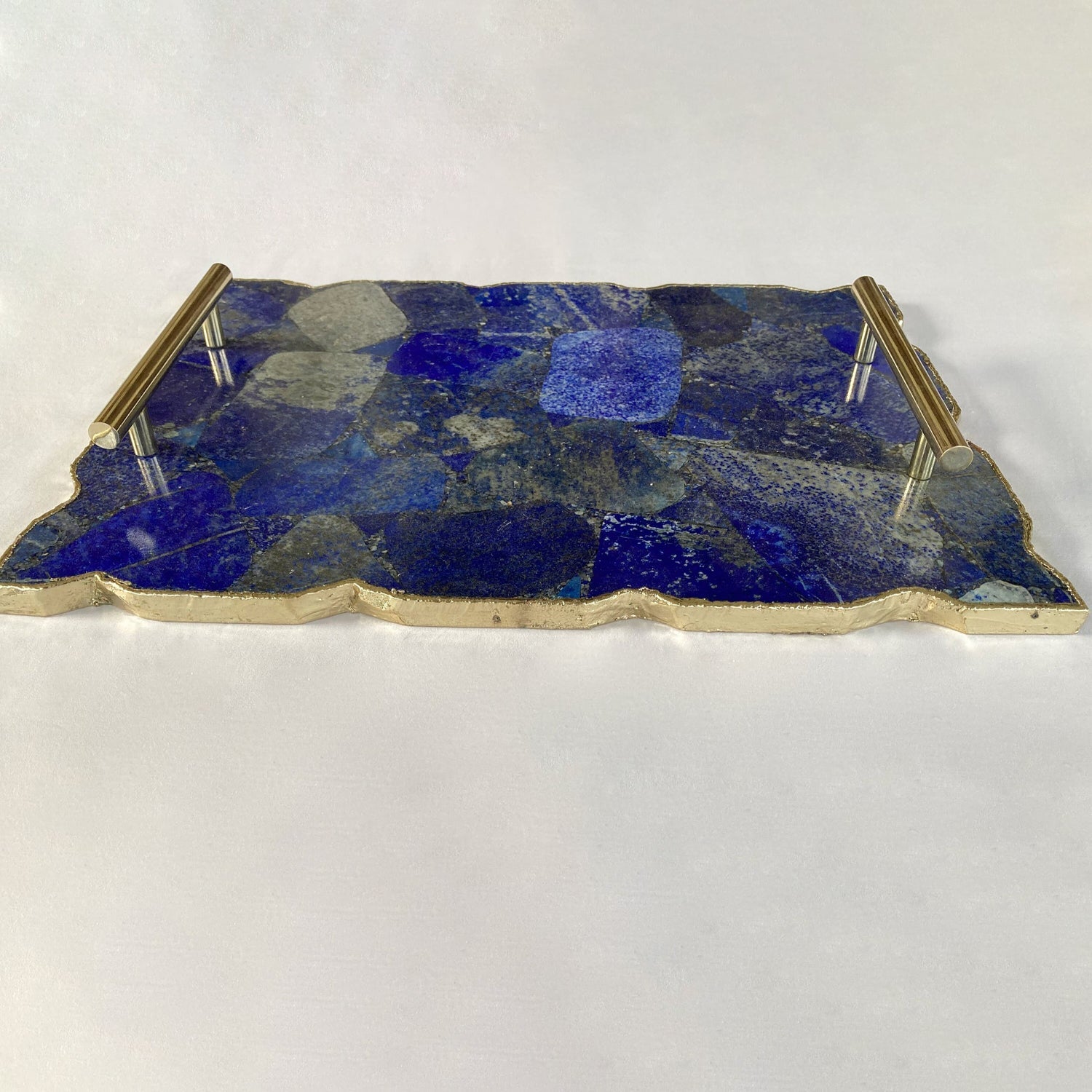 Large Lapis Lazuli Serving Tray With Plain Modern Brass Handles/Personalised Momentos/Sign Boards 10"x15"-1