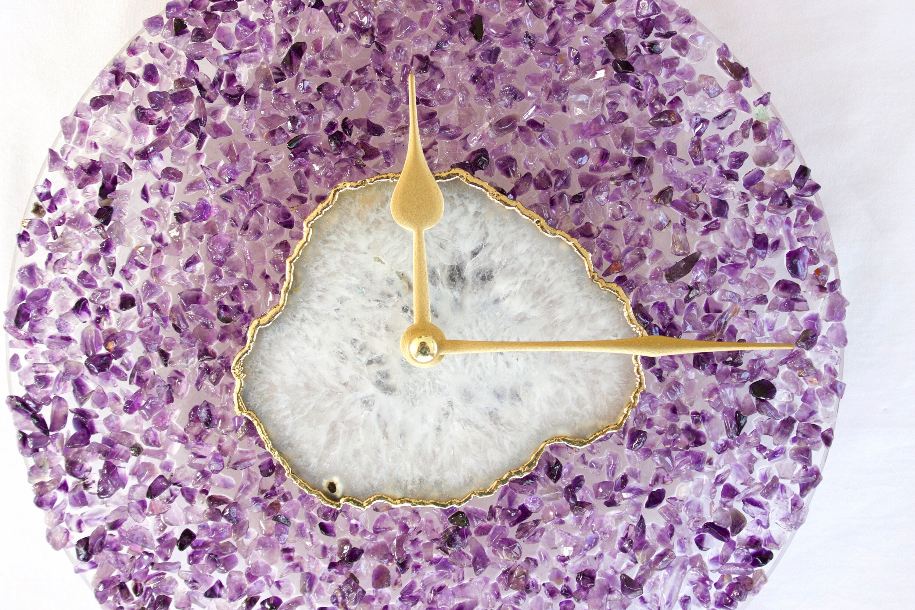 10" Diameter Large Purple Crystal White Agate Wall Clock-2