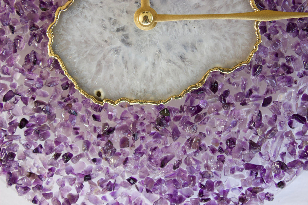 10" Diameter Large Purple Crystal White Agate Wall Clock-3